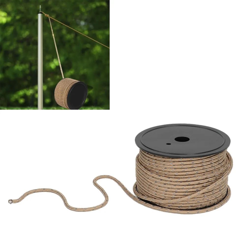 Bold 50m Length Reflective Tent Rope PP Khaki Camping Guyline Cord Anti-Wear 6mm Diameter Outdoor Tent Rope Camping