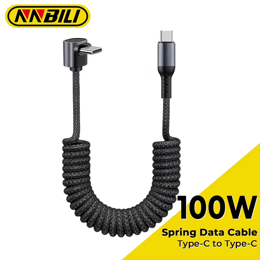 NNBILI 90-Grad-Typ-C-auf-Typ-C-Spiralkabel, geflochtenes Ladekabel, schnelles Ladekabel für iPhone 18/17 Samsung Galaxy S26/S25