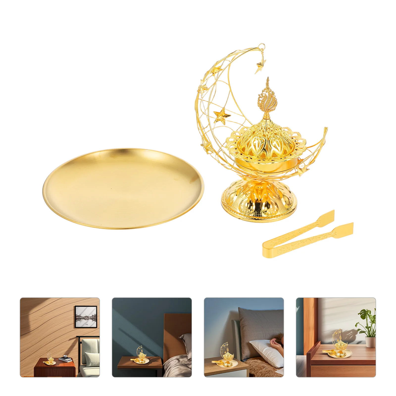 

1 Middle Eastern Incense Set Metal Aromatherapy Holder Decorative Crescent Moon Tray For Home Decoration Creative Burner For Eid