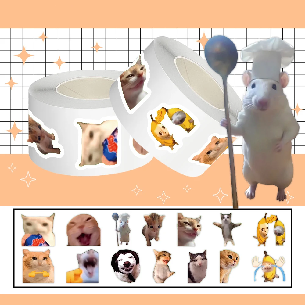 500pcs/Roll Cartoon Cat Meme Stickers for School Reward Stickers Classroom Decoration Encouragement Sticker For Student Teacher