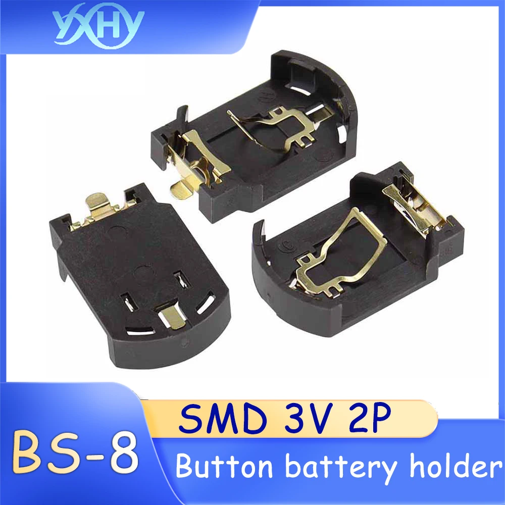 

CR2032 button battery holder - 2P surface mount copper-gold contacts, horizontal gold pins, high-temperature resistant battery b