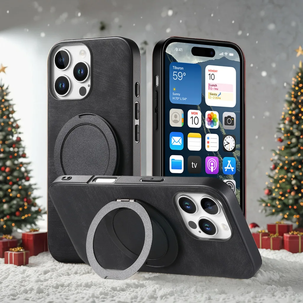 

Suitable for iPhone 17, 16, 15 Pro Max rotating magnetic ring phone case, 360 pivot bracket phone protective case