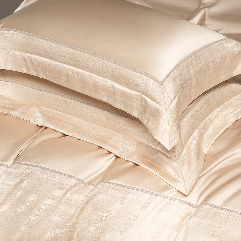 Champagne Gold Brocade Jacquard 1000TC Egyptian Cotton Luxury Bedding Set Duvet Cover Set Flat/Fitted Bed Sheet Pillowcases 4Pcs