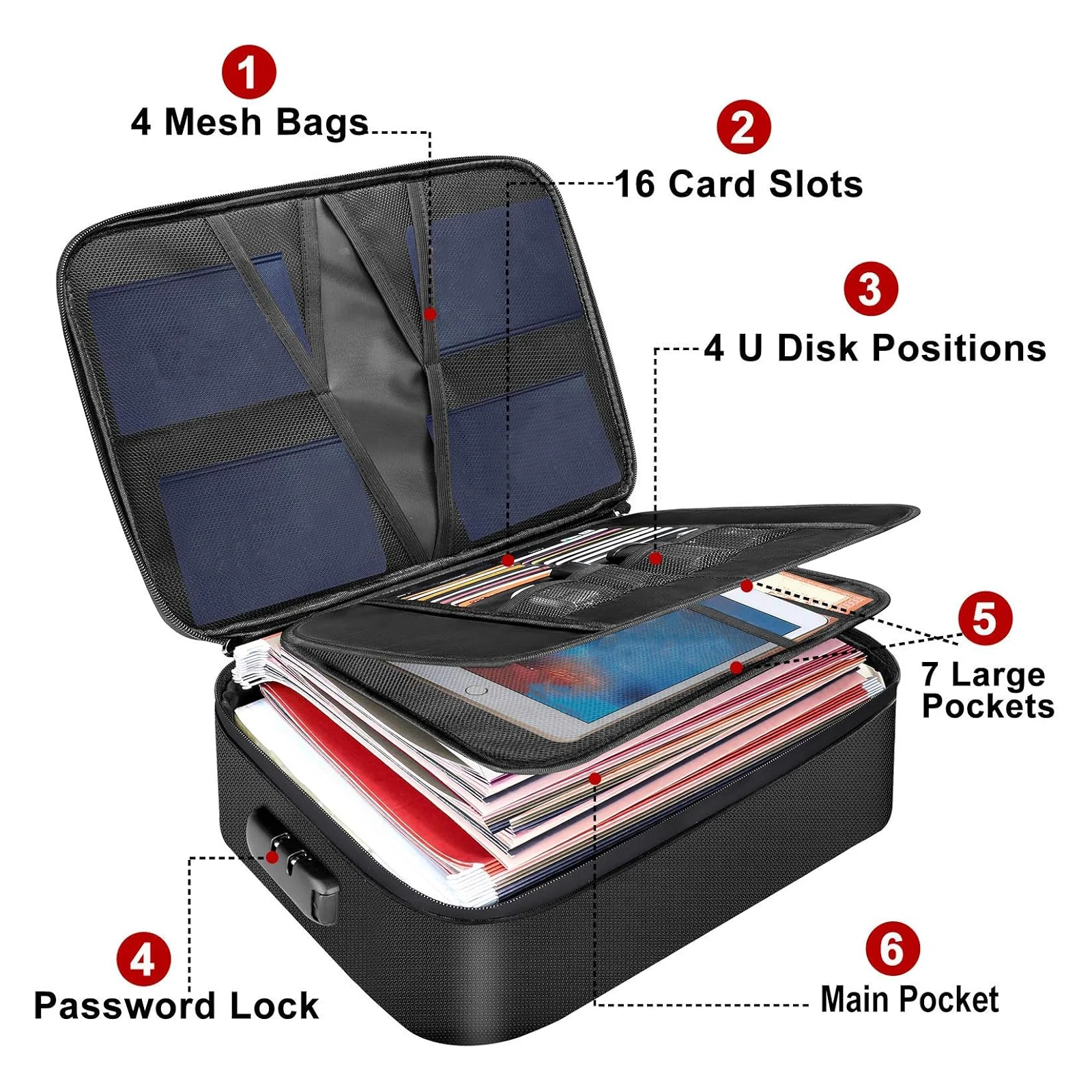 

Вместительная сумка для документов и паспортов, 4-слойная сумка для документов с замком, портативный органайзер для путешествий и дома, для сертификатов и карт