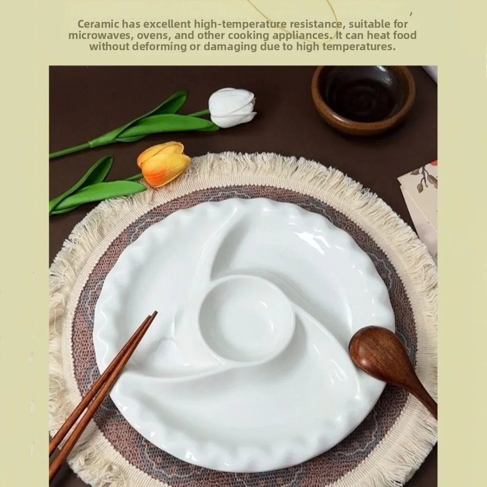 Windmill Shaped Ceramic Plate High Temperature Resistance Non-slip Dumpling Dishes Thicken Four Grid Steaming Tray Party Serving