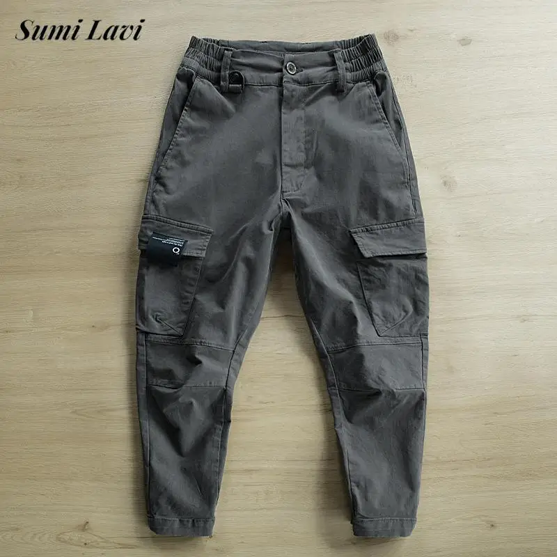 

Streetwear Trendy Men's Cargo Trousers Vintage Multi Pockets Cargo Pants For Mens Autumn New Casual Solid Color Loose Trousers
