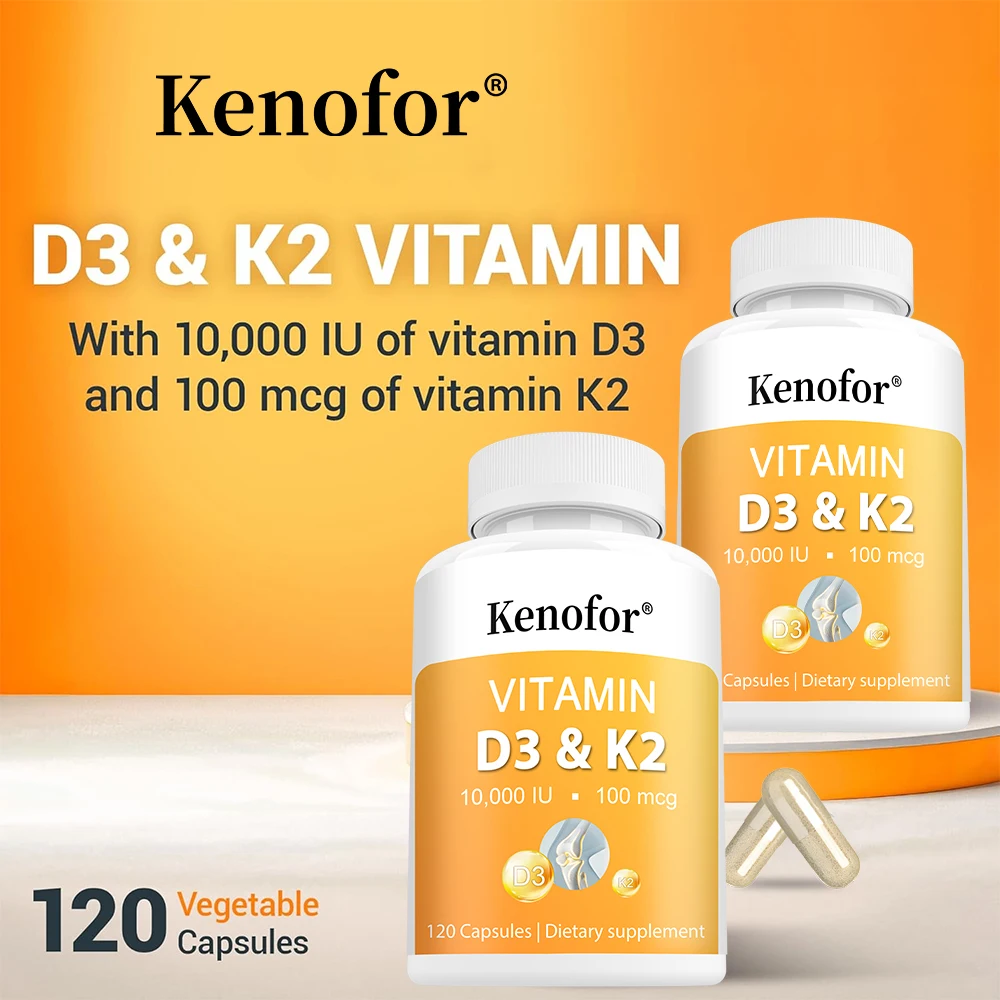 

Vitamin D3 and K2 Capsules - Supports Bone, Teeth, Muscle and Immune System Health, Improves Absorption, Digestion