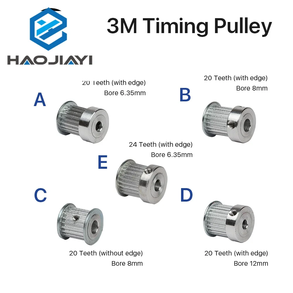 Polea de engranaje síncrona HTD 3M, piezas de Metal láser CO2, 6,35/8/12mm para máquina cortadora de grabado láser CO2, bricolaje