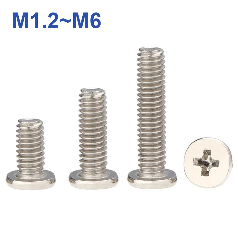 Nickel Plated Carbon Steel M1.2M1.4M1.6-M6 CM Small Flat Head Laptop Screws Mobile Notebook Cruciform Slot Cross Recessed Screw