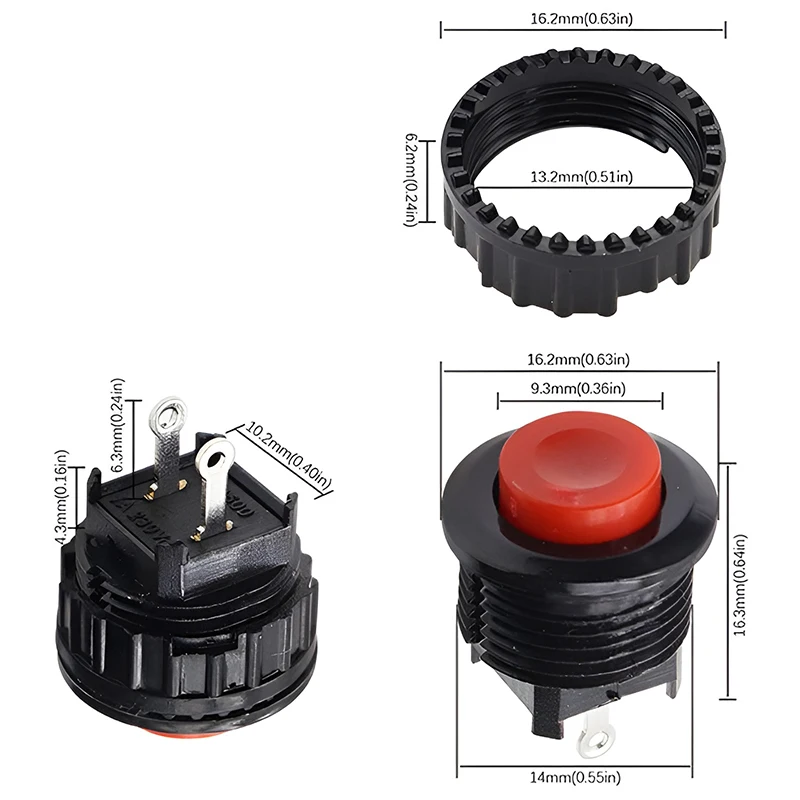 10PCS DS-500 Rot/Grün Rund Taste Schalter 14mm Loch Feste Unten Montiert Ohne Schloss Reset 1A 250VAC Power Push Schalter – Detail 5