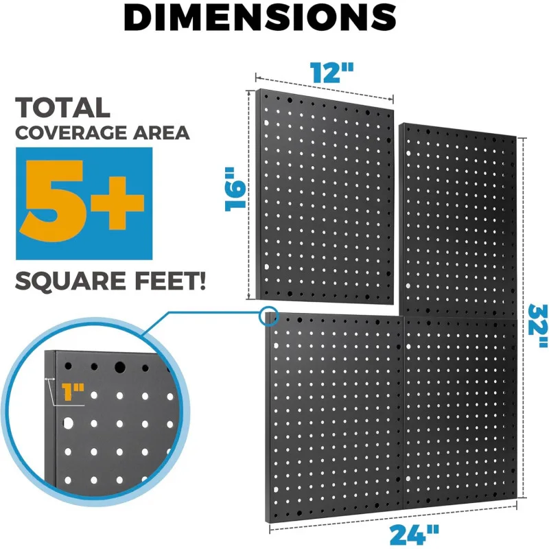 

Thicker black metal storage rack hanger board used on the wall for modular tool storage and organization in stores and warehouse