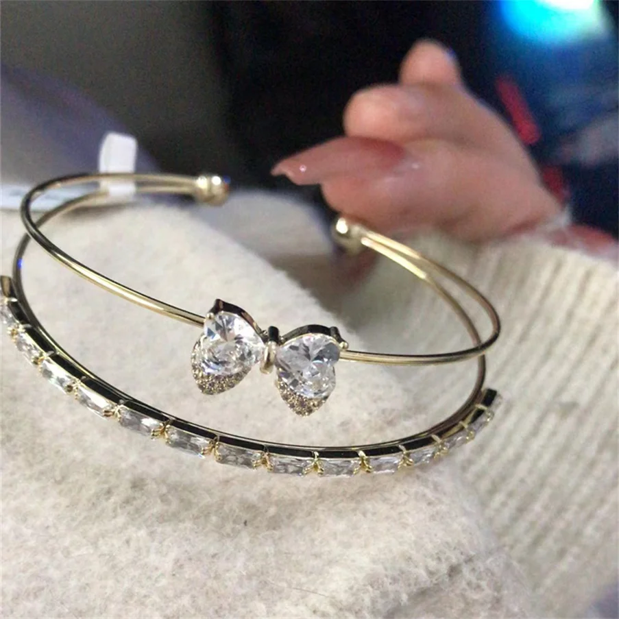 Cute Bowknot Cuff Bracelets For Women Fashion Jewelry Adjustable Size Gold Color Romantic Luxury Accessories Bangles