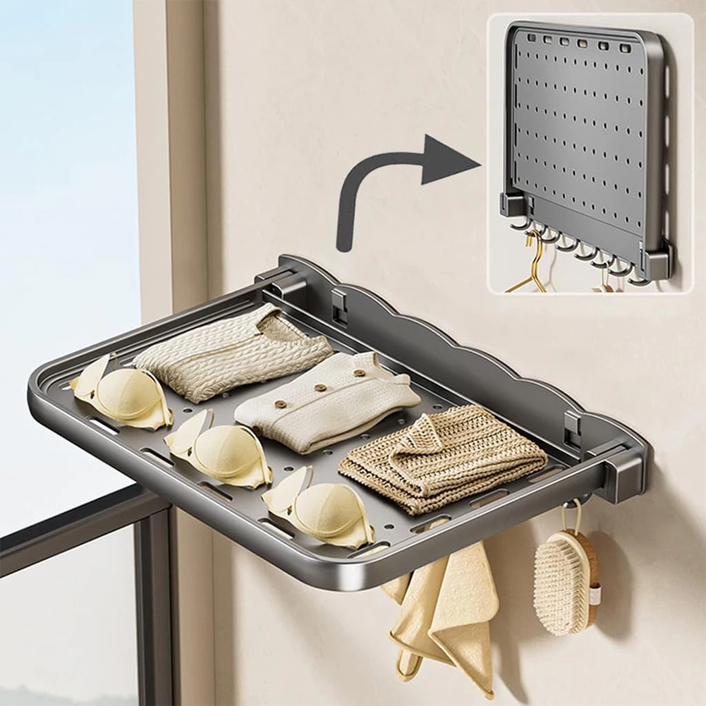 

Space Optimization Gray Folding Wall Shelf Wall Mounted Shelf Aluminum Alloy Material Drainage Holes Versatile Use