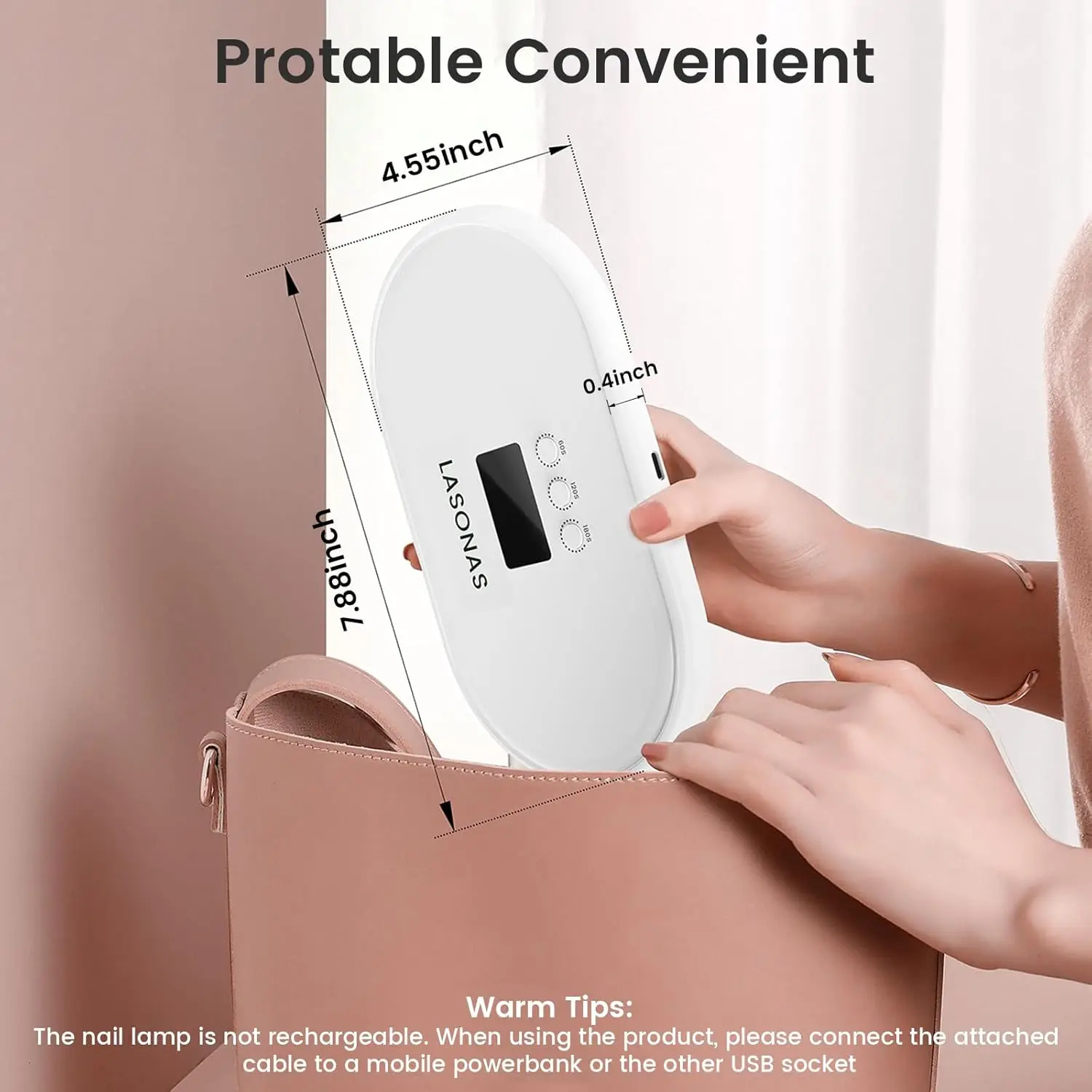 مصباح أظافر LED بالأشعة فوق البنفسجية بقدرة 24 وات، مجفف طلاء جل محمول سريع المعالجة مع 3 إعدادات للمؤقت #4