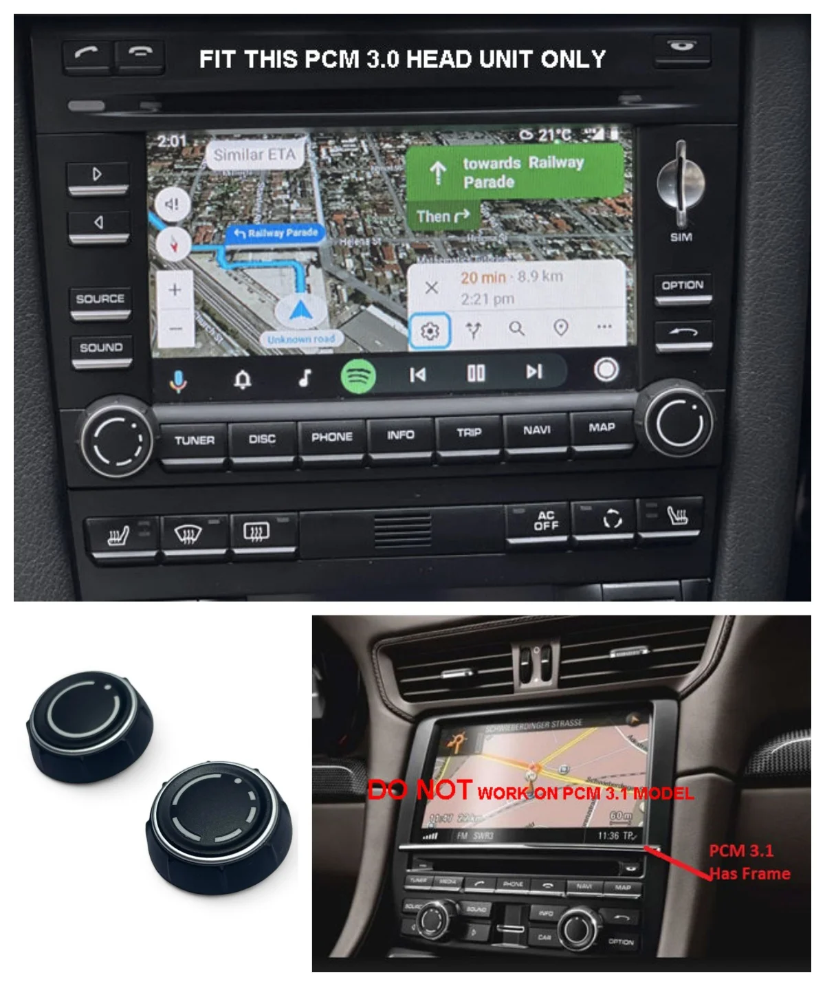 

PCM3 Radio Replacement Knobs For Porsche 997.2 987.2 957 911 Cayman Boxster Cayenne