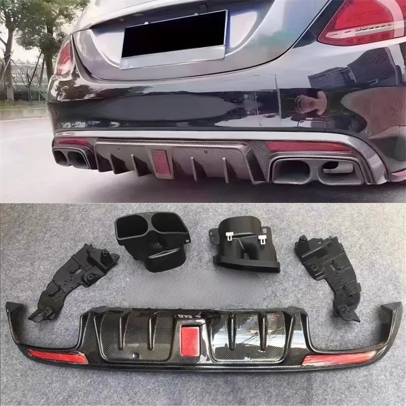 

Для Mercedes Benz C Class W205 C43 C63 2015-2021 задний бампер из настоящего углеродного волокна, диффузор, разветвители выхлопных газов, спойлер, комплект кузова