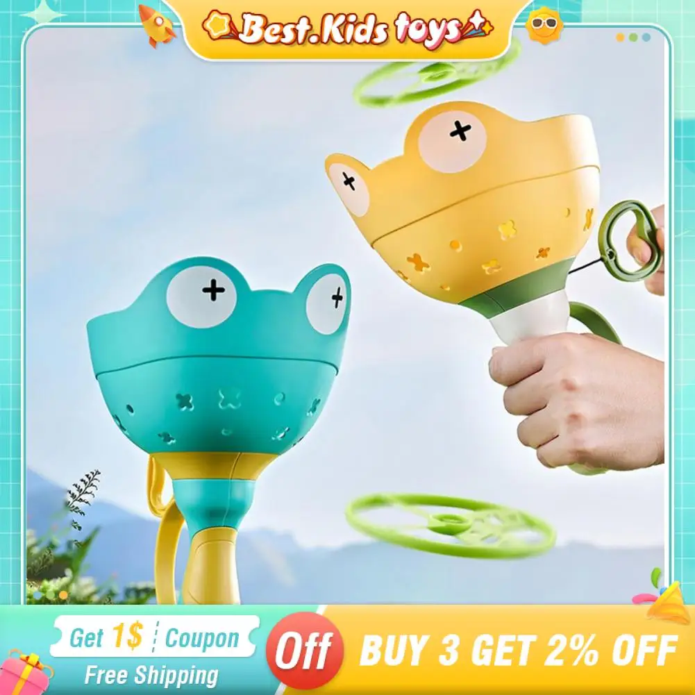 

Kids Pull String Flying Saucer Disc Launcher Frog Catapult Flying Toys UFO Throw Catch Outdoor Sport Children's Day Gift Boys