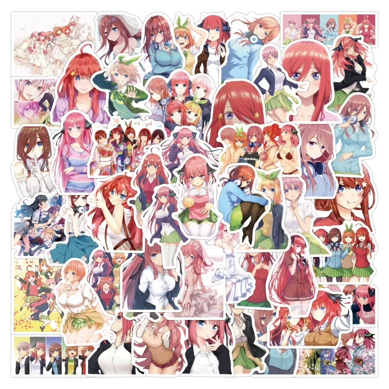 50/30/10 Uds Nakano Ichika Nino Miku Yotsuba Itsuki animación Popular impermeable y extraíble maleta taza pegatinas para monopatín