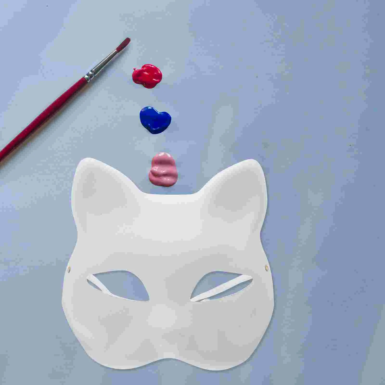 Masque de chat demi-visage pour enfant, masque blanc, costume d'Halloween, cosplay, papier Tim ade, 5 pièces