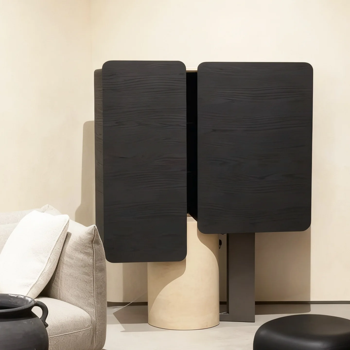 Light luxury fashion creative solid wood wine cabinet living room designer home high-end natural travertine art locker