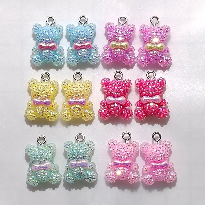 10PCS 18mm*15mm Sequin Bowtie MINI Bear Shiny Charm DIY Resin Necklace Pendant Earrings Bracelet Keychain Decorative Accessories