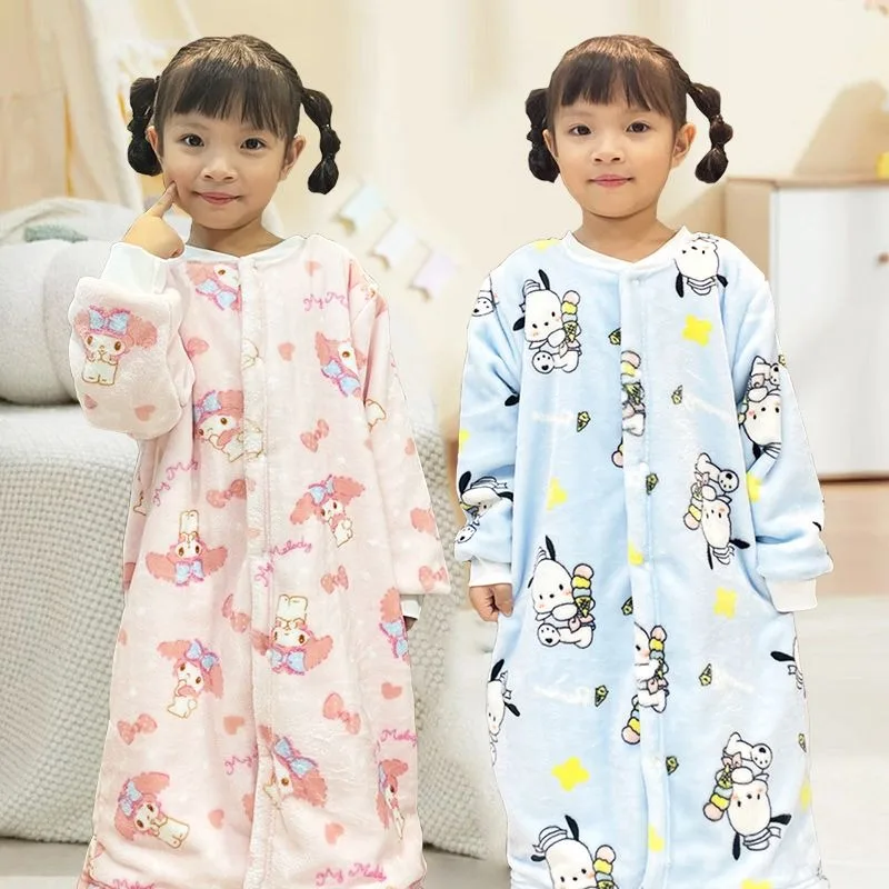 ชุดนอนซานริโอ้ คุโรมิ มายเมโลดี้ ลายการ์ตูนอนิเมะน่ารัก ผ้าฟลีซอุ่นสบาย แบบชุดเดียว สำหรับเด็กผู้หญิง ใส่ได้ทั้งฤดูใบไม้ร่วงและฤดูหนาว