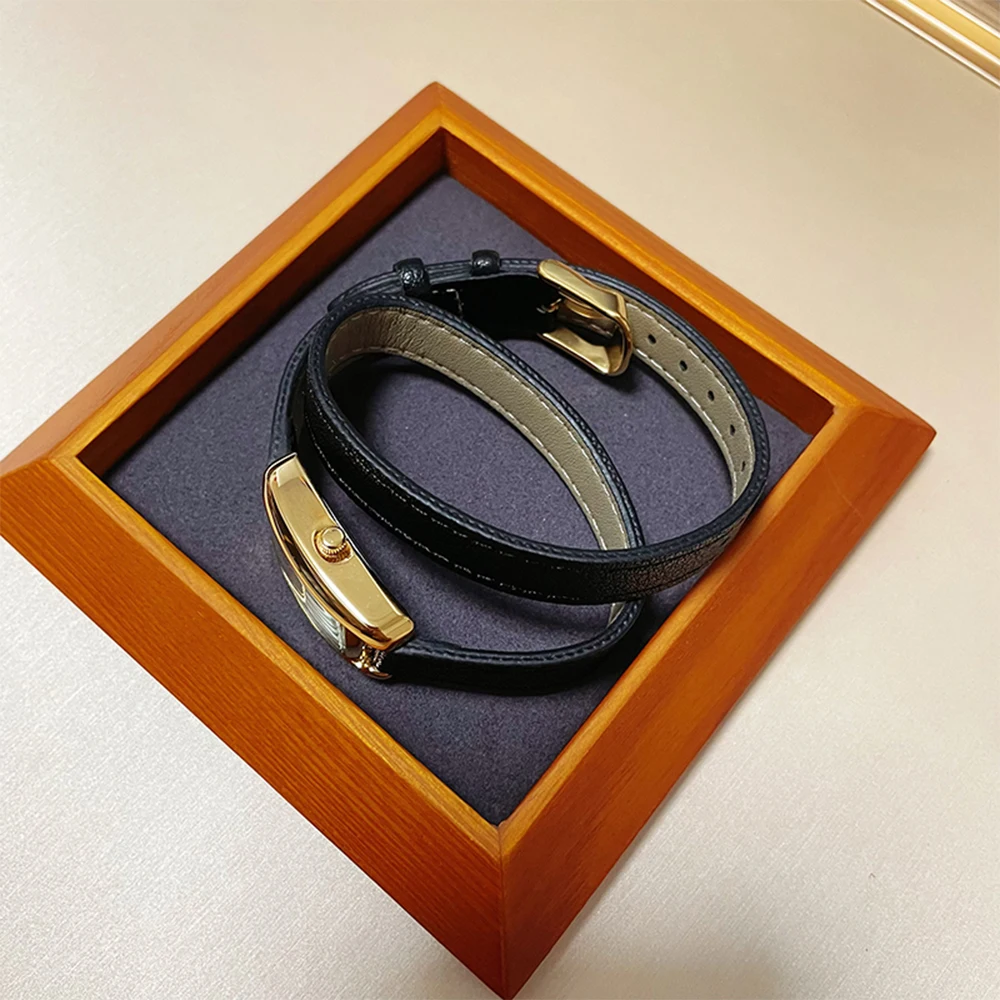 Vintage Light Luxury Ladies Watches Two Circles Belt Simple Square Dial Watch Female Models Ladies Student Watch Authentic Gift