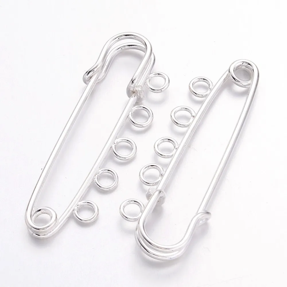 50pcs Iron Kilt Pins Brooch Findings Silver Color Plated for Making DIY Jewelry Necklace Brooch Accessories 16x50mm, Hole: 3mm