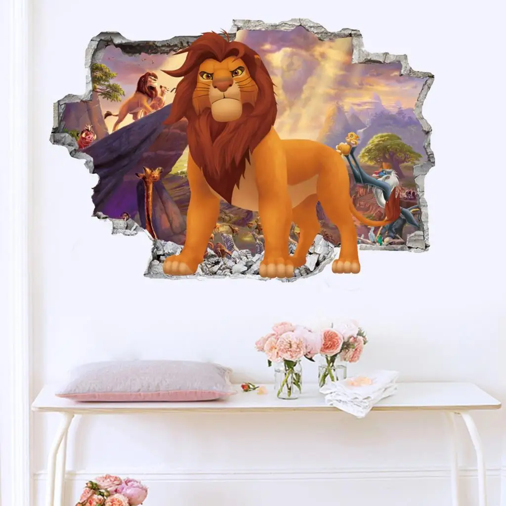 Cartoon 3D Lion Wall Decal Animal Cartoon Wallpaper Art Decal Sticker Boy Room Bedroom Decoration Mural