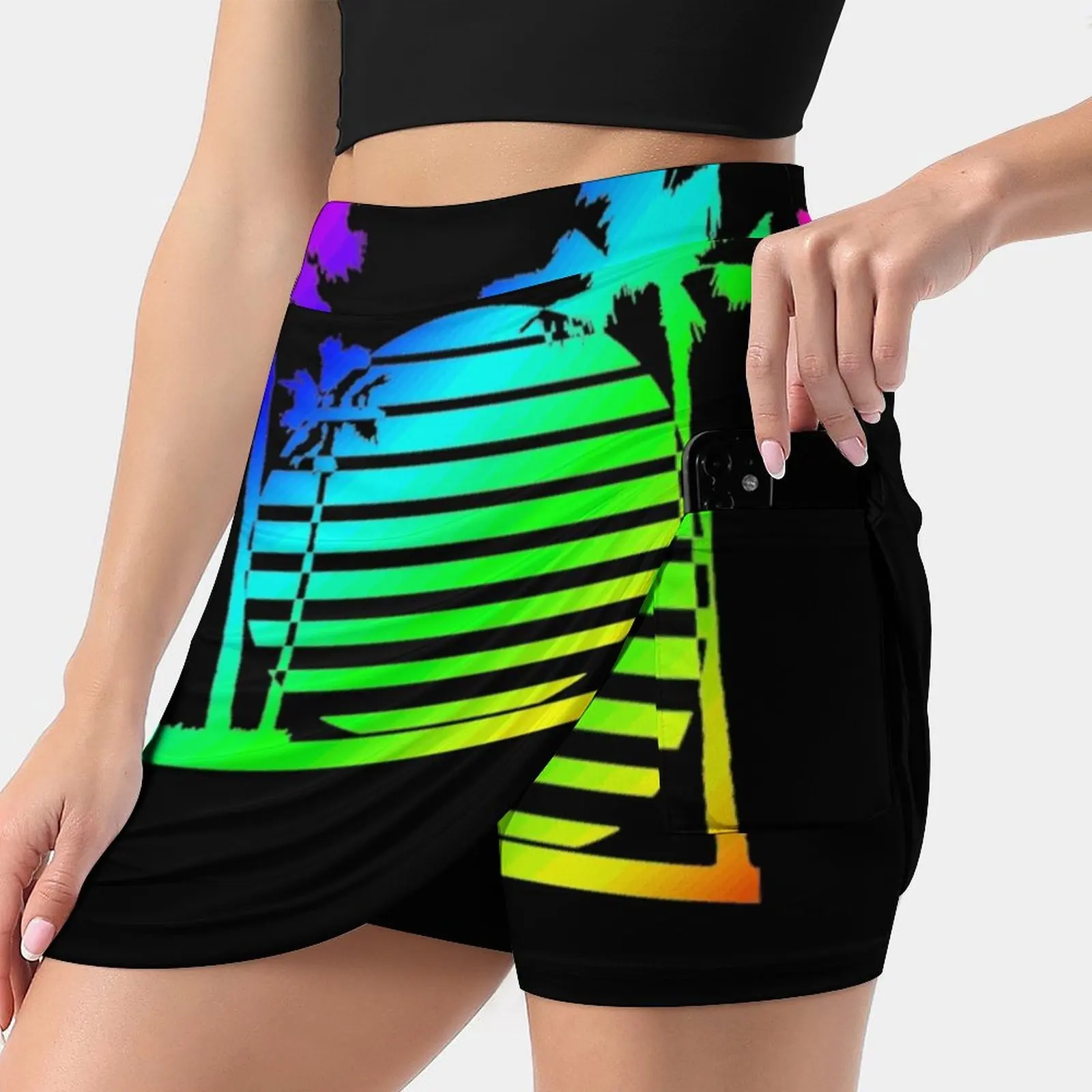 Palm Beach Sun Women Sports Lining Skirt Tennis Dance Fitness Short Printed Skirts Palm Beach Sunset Vacation 80S Summer Summer