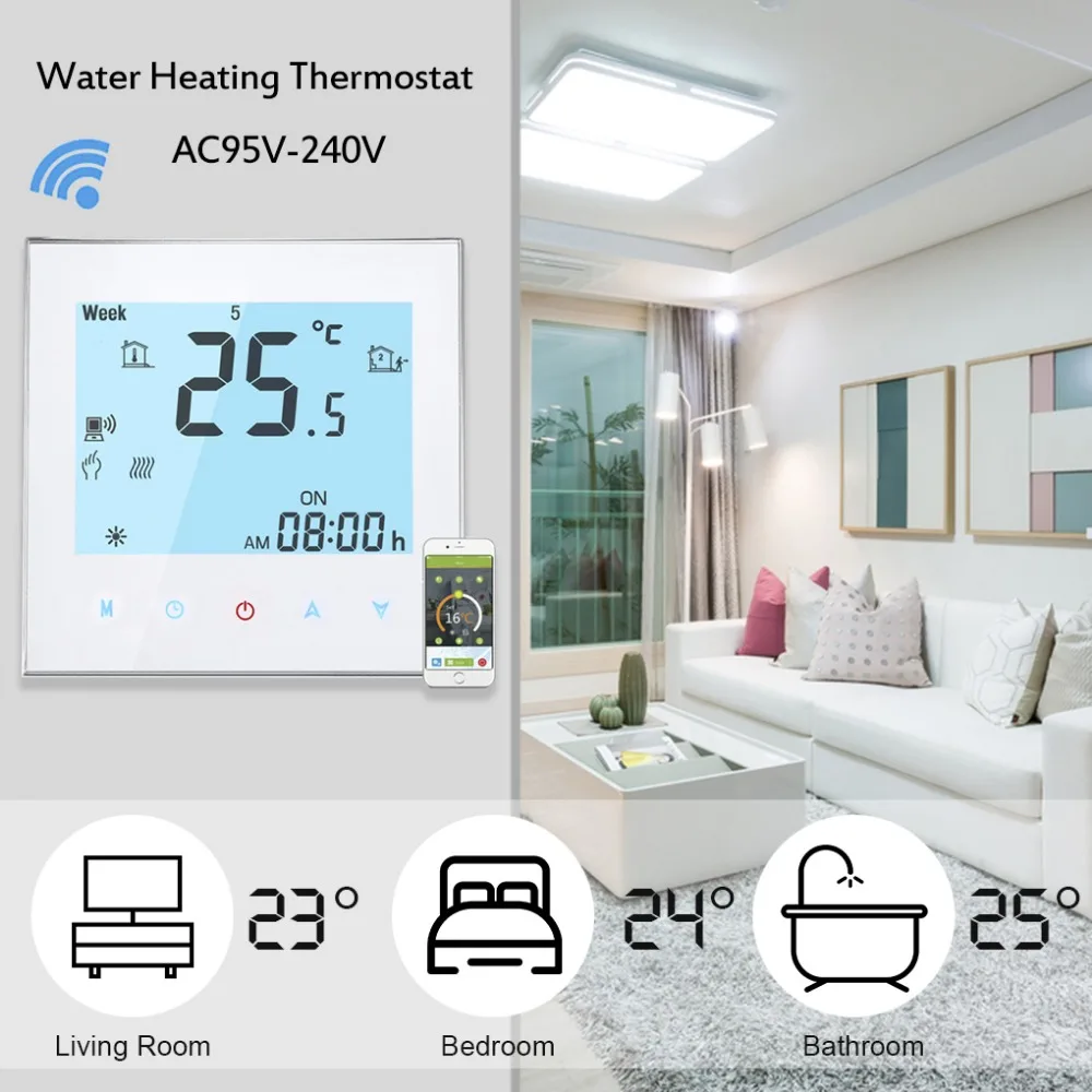 Qiumi Smart WiFi Water Heating / Electric Heating/ Boiler Heating Floor Thermostat Programmable Temperature Touch Controller