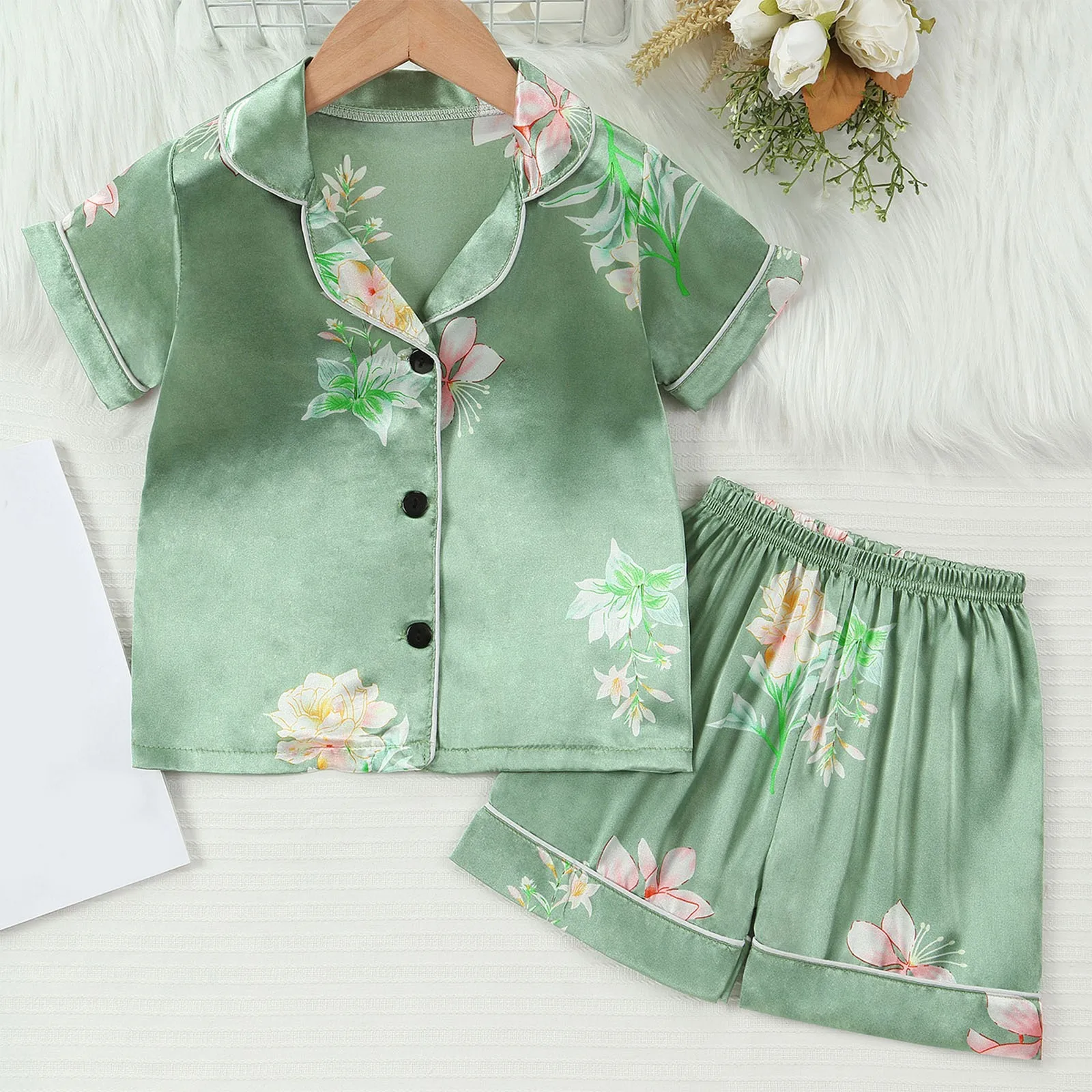 

18M,24M,2T,3T,4T,5T,6T Toddler Kids Clothes Sets Boys And Girls Baby Suit Pajamas Suits Foral Printed Summer Short Sleeved Suits