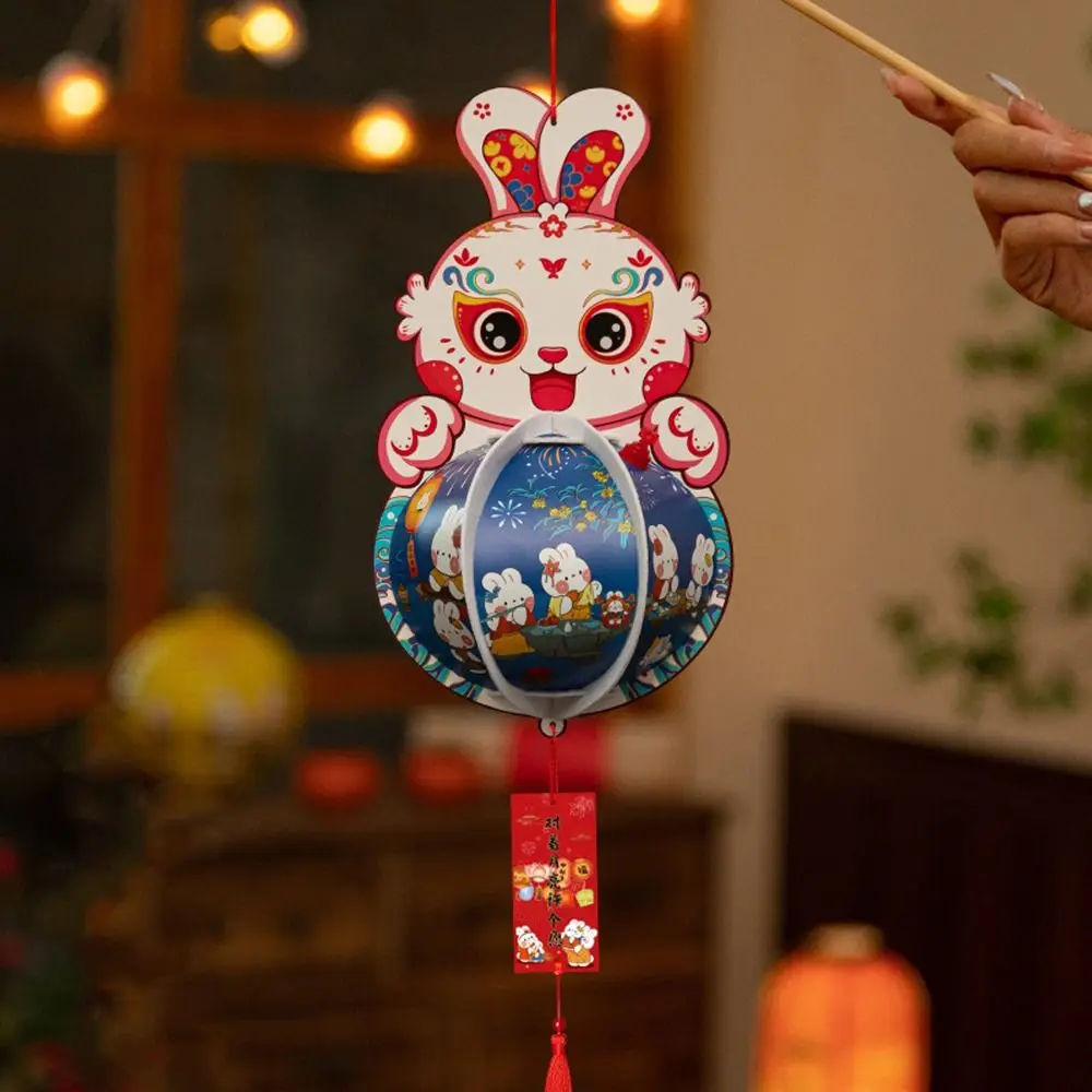 Cute Chinese Rabbit Lantern Traditional Portable Handheld Paper Lantern Blessing Handmade Antique Lantern Festival Gift