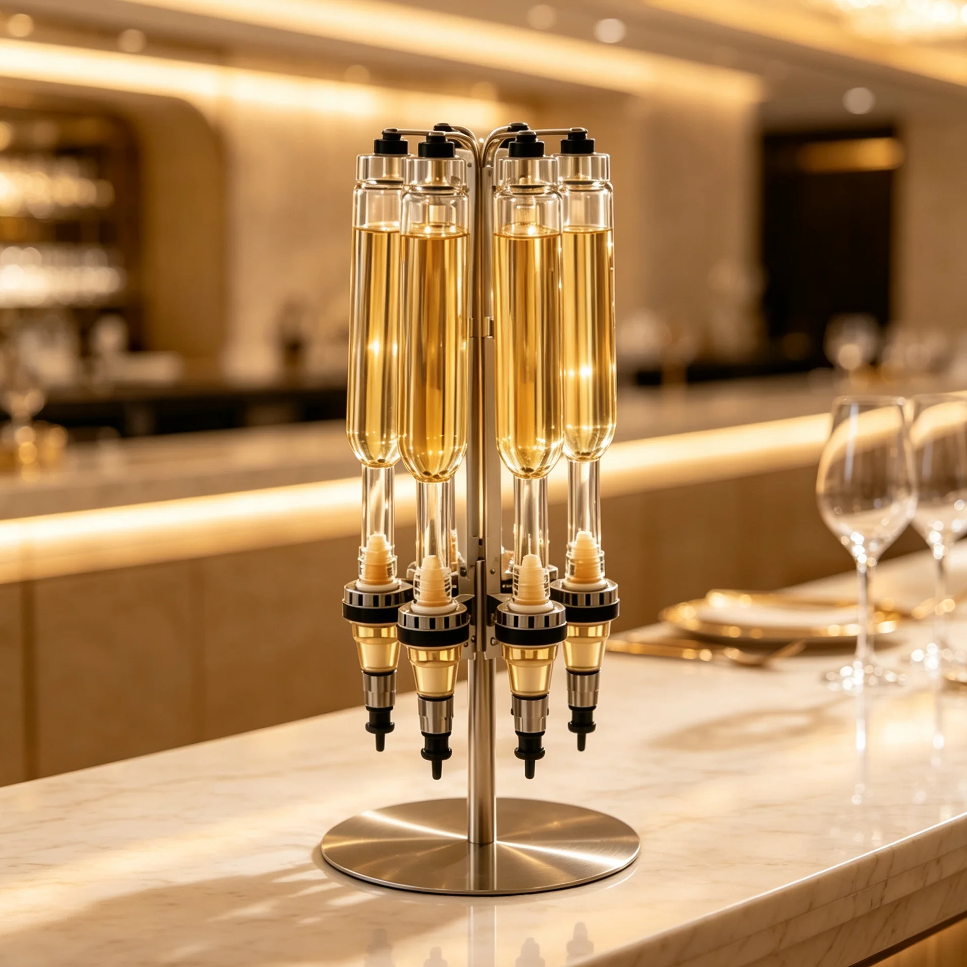 6 Bottle Tabletop Perfume Decant Stand Gold and Silver Round Rotatable 375/500ml Suitable for Weddings Parties and Events