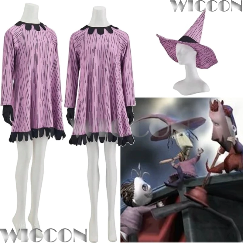 

Nightmare Witch Christmas Anime Cosplay Purple Dress Big Hat Adults Woman Girl Halloween Party Dress Full Set Goth Suit Carnival