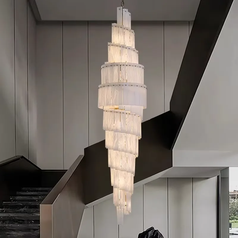 Italian Style Glass Pendant Light Sculptural Spiral Chandelier Vertical Design for Living Room Villa Decor