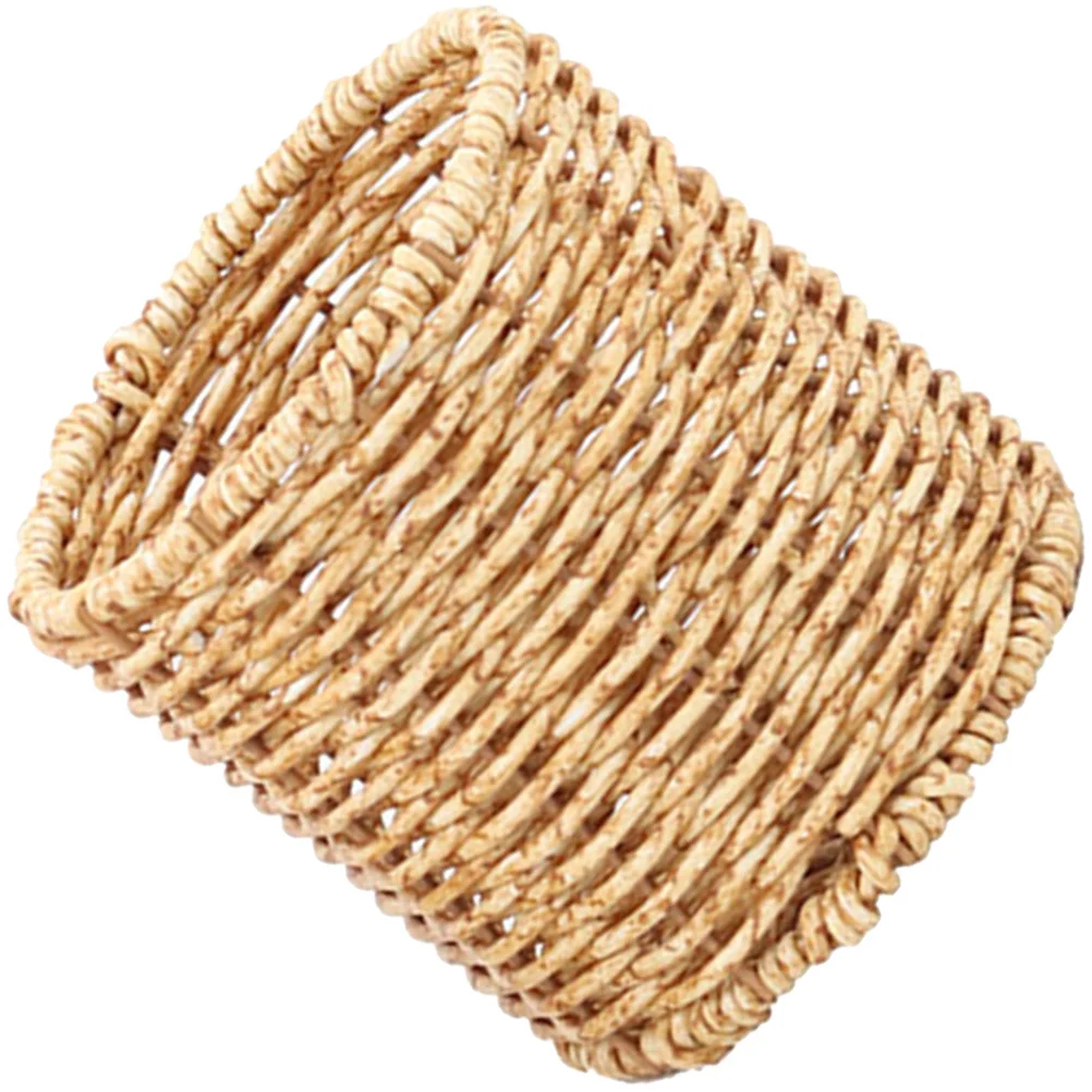 Imitation Rattan Woven Pen Holder Large Capacity Round Pencil Container Desktop Organizer Multifunctional Storage Bin