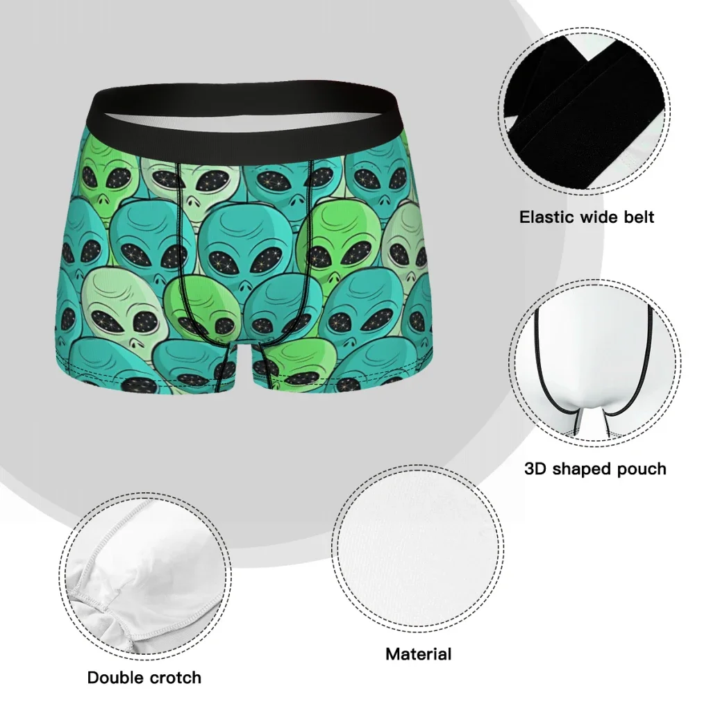 Blue Green Aqua Space Alien Alien UFO Pattern Underpants Cotton Panties Male Underwear Print Shorts Boxer Briefs