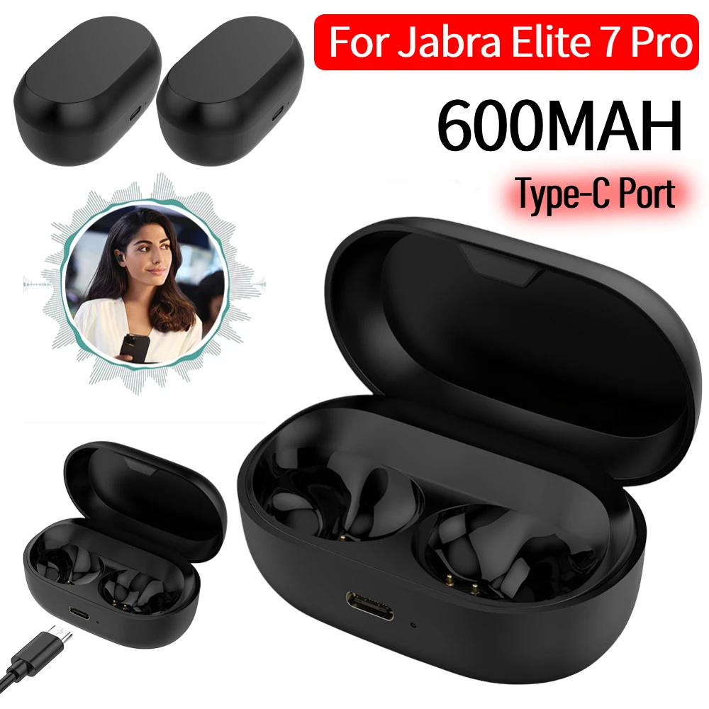 Funda de carga inalámbrica para auriculares Jabra Elite 7 Pro, puerto tipo C, caja de cargador de auriculares de repuesto, accesorios de base, 1/2 Uds.