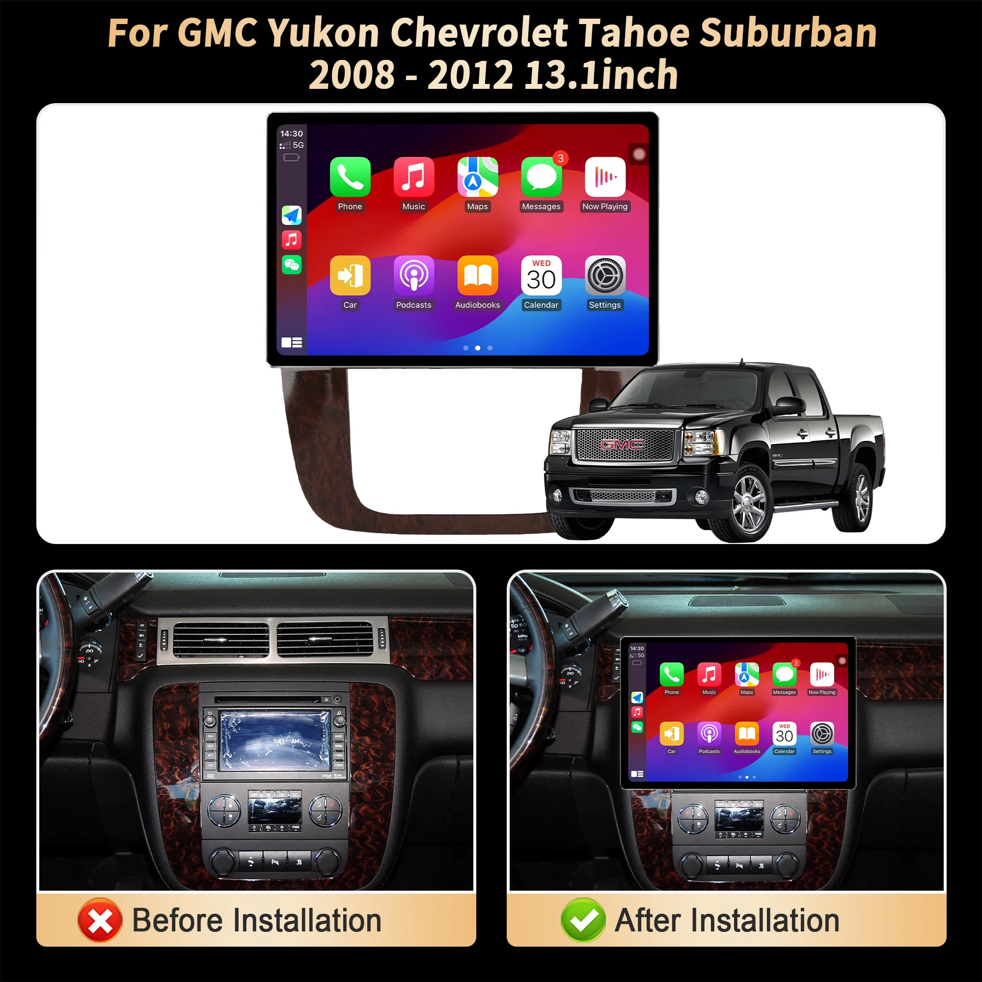 13.1“Android For GMC Yukon Chevrolet Tahoe Suburban 2008-2012 Car Radio Wireless Carplay GPS Multimedia QLED Screen Stereo