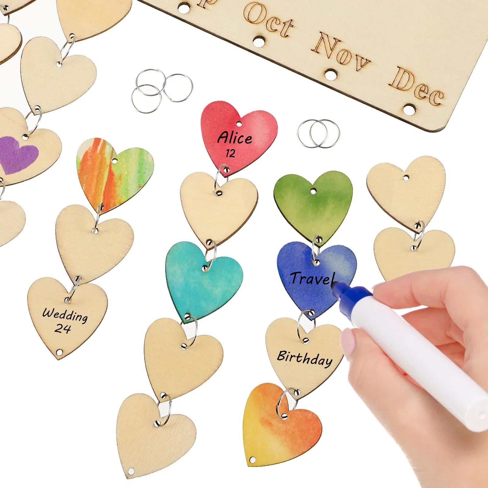 

50pcs Wooden Board Calendar Hanging Birthday Reminder Plaque Diy String Family Friends Gift Home Decoration Anniversary Wedding