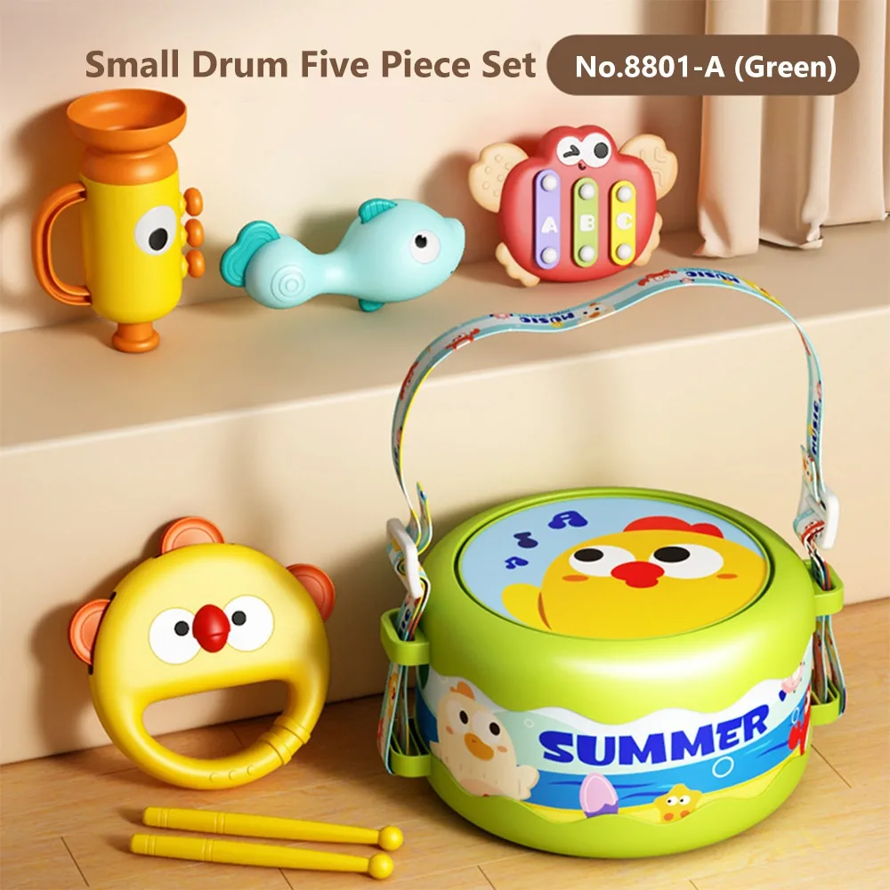 Juego de batería de cintura para educación temprana, 5 uds., 0-12 meses, 5 uds., juguete, instrumento Musical, instrumento de percusión, iluminación musical