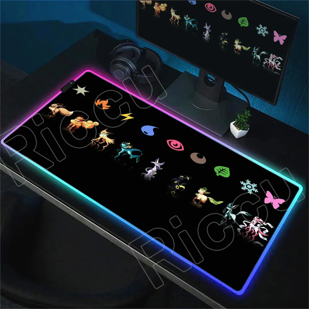 

RGB Anime P-Pokemon E-Eevee Mousepad LED Mouse Pad Laptop Gaming Accessories E-sports Game Desk Mat Computer Keyboard Rug Carpet
