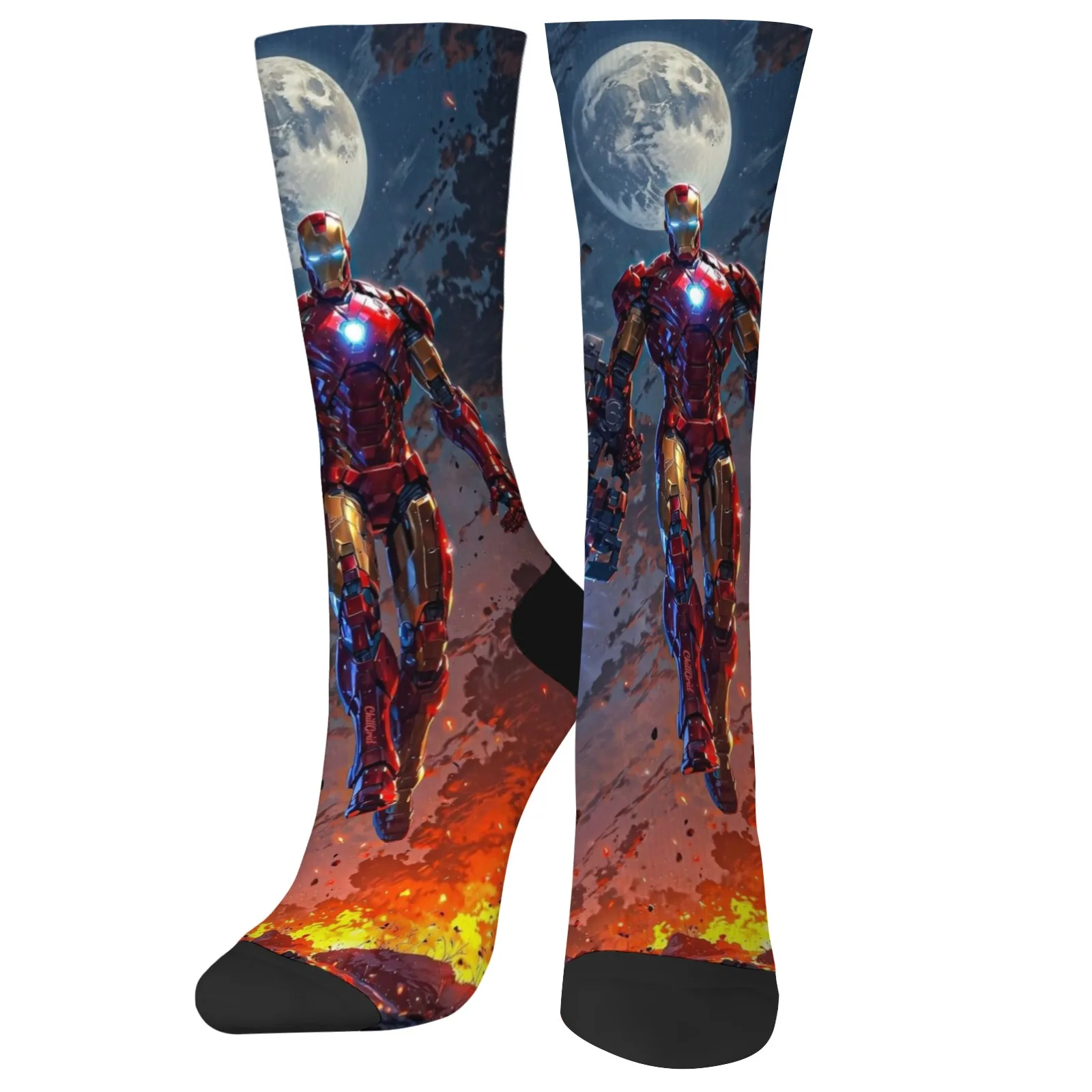 Iron Man thème Harajuku imprimer à la mode respectueux de la peau confortable équipage chaussettes de Compression unisexe rue Hip Hop chaussettes cadeau de vacances