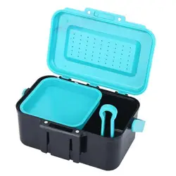 Caja de aparejos de pesca portátil con mango de transporte, caja de cebo de gusano de tierra, estuche de almacenamiento de señuelos de 2 compartimentos, accesorios de equipo de pesca