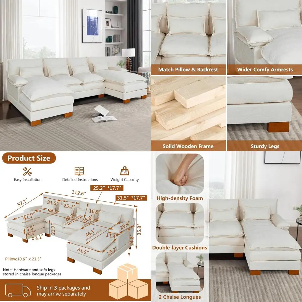 

Luxurious Chenille U-Shaped Sectional Sofa, 112.6 Comfy 4-Seat Cloud Couch with Chaises, Modular Sofa Sleeper for Relaxation