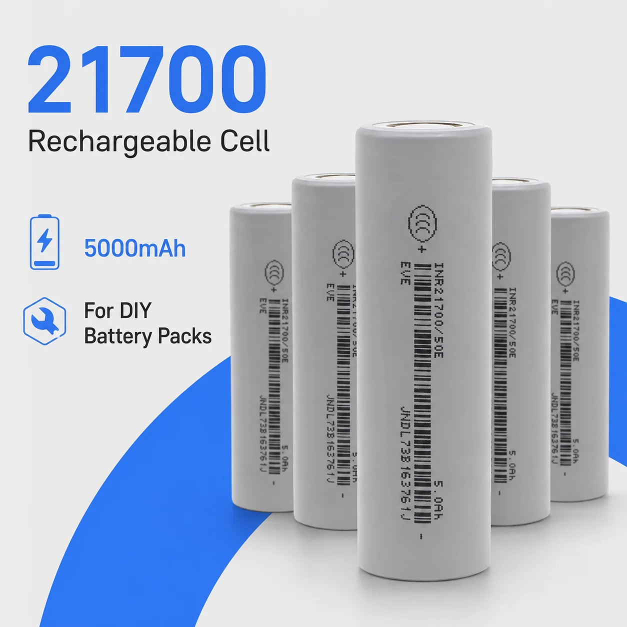 21700 Power Lithium Cell EVE 50E 5000mAh 5C Rechargeable Battery For Energy Storage Mobile  Bank Electric Vehicle Equipment