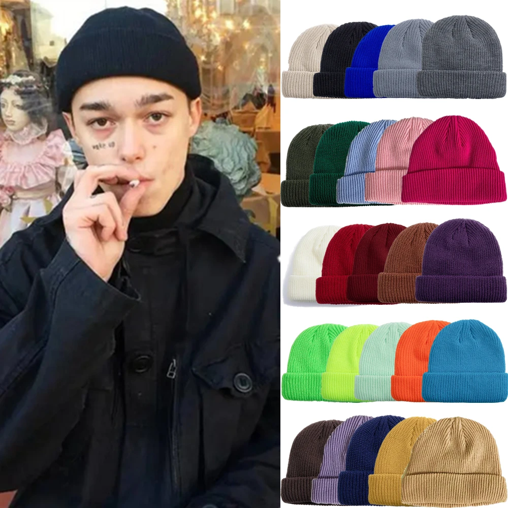 Hot Sale Beanie Hat Unisex Sailor Style Autumn Beanie Ribbed Knitted Hats For Men Women Short Melon Winter Hat