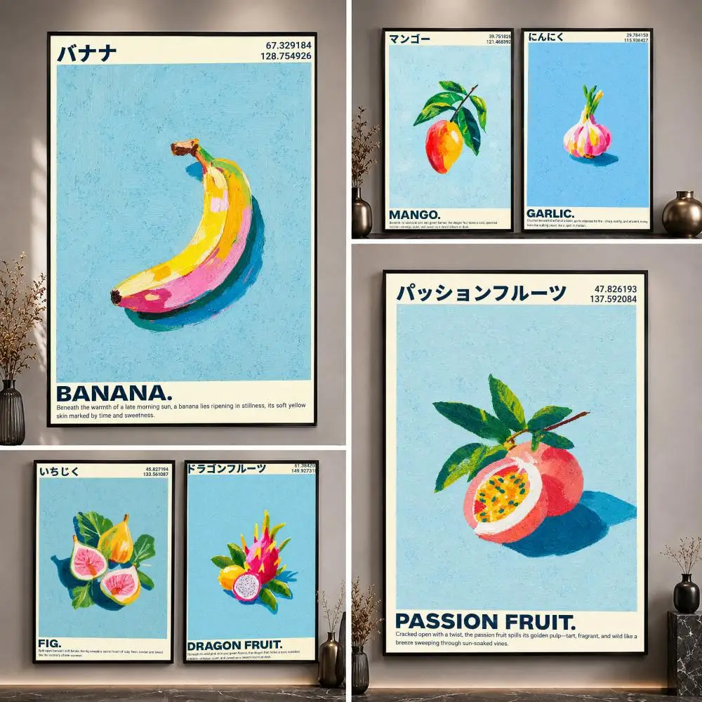 Colorful Vintage Impasto Food Illustration Poster HD Waterproof Eco-Friendly For Kitchen Bathroom Wall Art Bedroom Home Decor
