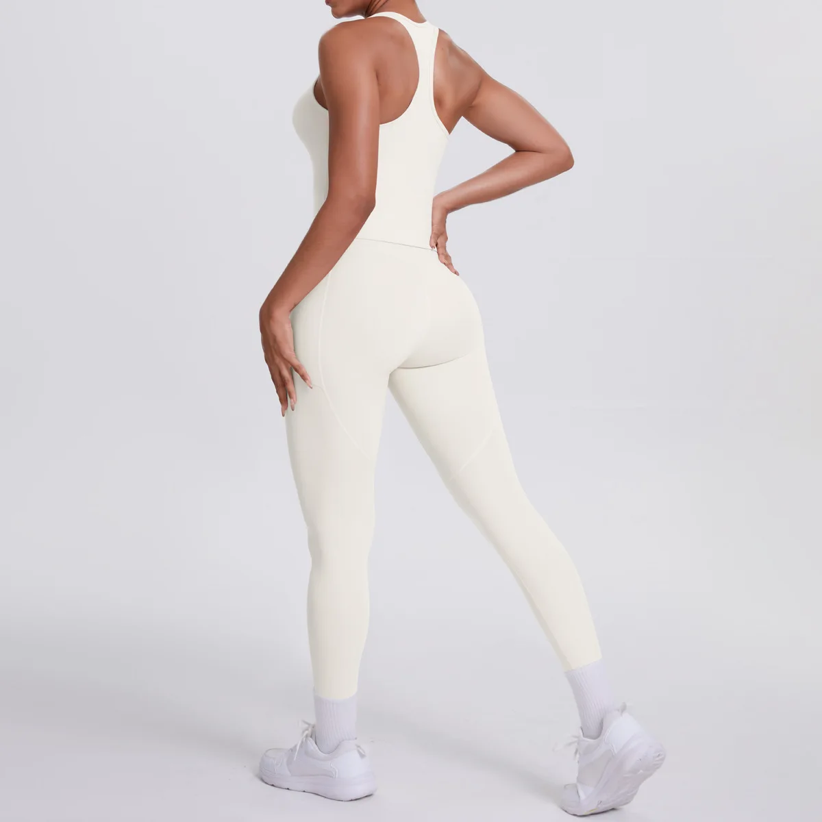 

I-shaped back Sports Vest 2 Piece Yoga Set Women's Long pant Yoga pants Running side Pockets Fitness Yoga suit set Yoga Clothing